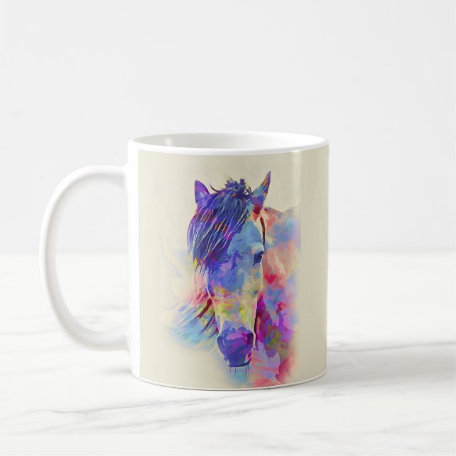 Vibrant Watercolor Horse Art Mugg (Vänster)