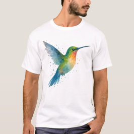 Vibrant Watercolor Hummingbird in Flight T Shirt