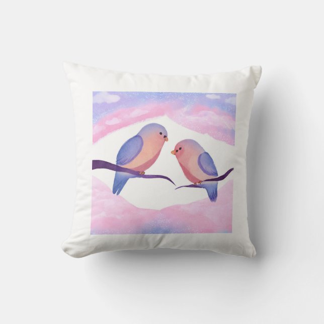 Vibrant Watercolor Lovebird chic Art Dekorativ kud Kudde (Framsida)