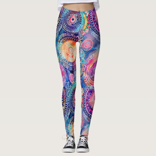 Vibrant Watercolor Mandala Leggings (Framsida)