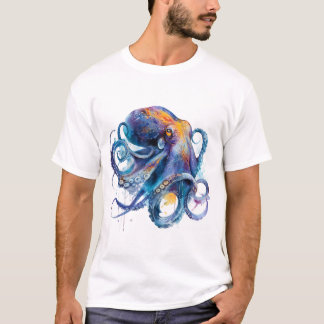 Vibrant Watercolor Octopus — Coastal Ocean Art T Shirt