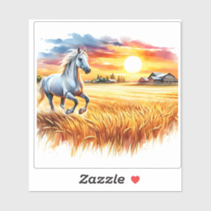 Vibrant Watercolor of a Horse Runat at Sunset Klistermärken