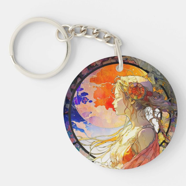 Vibrant Watercolor of Girl Acrylic Keychain (Framsidan)