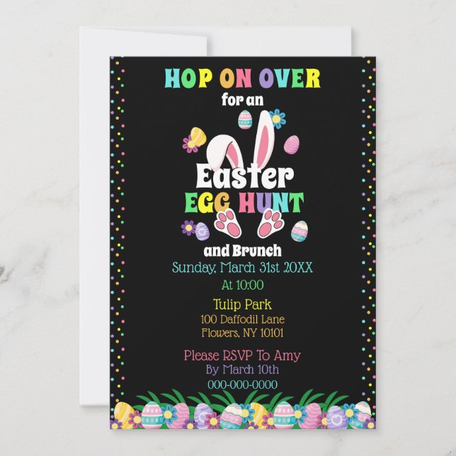 Vibrant Watercolor Påskägg Hunt och Brunch Inbjudningar (Framsida)