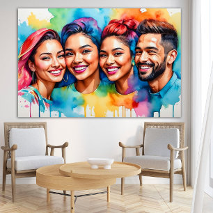 Vibrant Watercolor Porträtt Smiling Ansikte Wall Poster