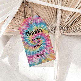 Vibrant Watercolor Rainbow Tie Dye Birthday Presentetikett