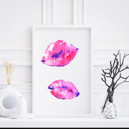 Vibrant Watercolor Rosa Läppar Abstrakt Mode Art Poster