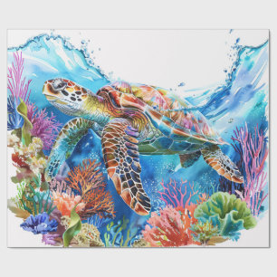 Vibrant Watercolor Sea Turtle Decoupage Presentpapper