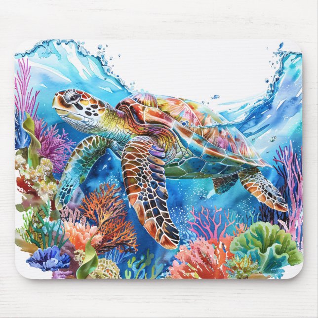 Vibrant Watercolor Sea Turtle Musmatta (Framsidan)