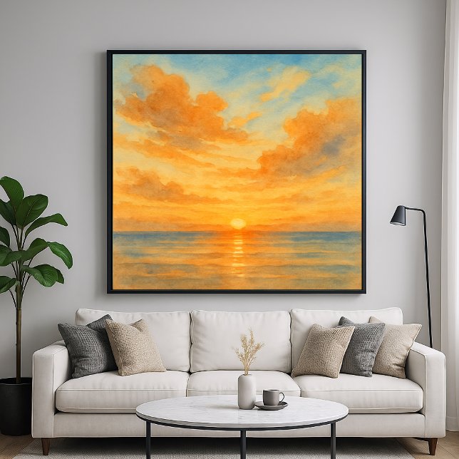 Vibrant Watercolor Style Sunset Seascape Poster (Skapare uppladdad)