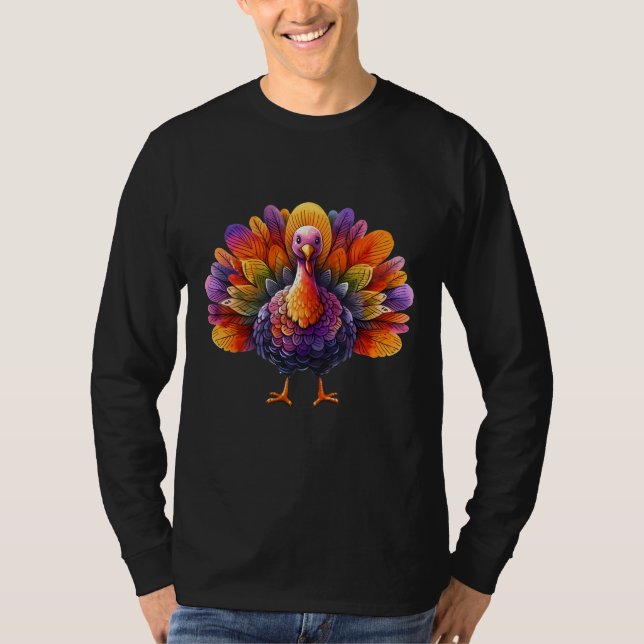 Vibrant Watercolor Turkey Autumn Harvest T Shirt (Framsida)