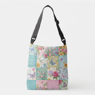 Vibrant Watercolor Vår Blommigt Patchwork Seamles Axelväska