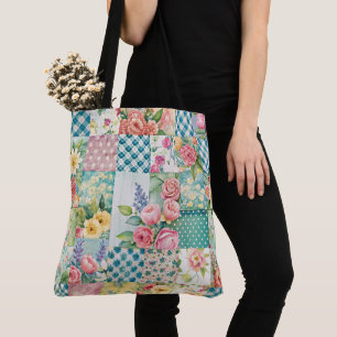 Vibrant Watercolor Vår Blommigt Patchwork Seamles Tygkasse
