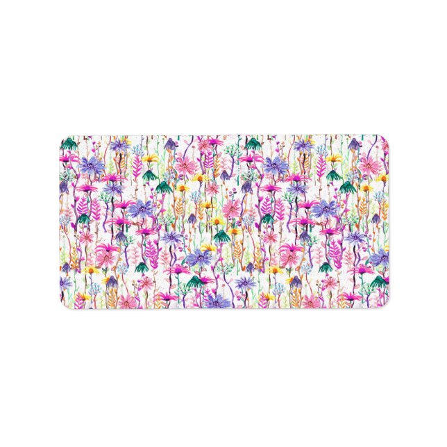 Vibrant Watercolor Wildflowers Adressetikett (Framsidan)