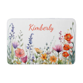 Vibrant Watercolor Wildflowers Personalized Badrumsmatta