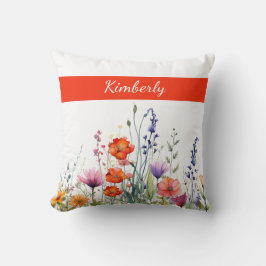Vibrant Watercolor Wildflowers Personalized Kudde