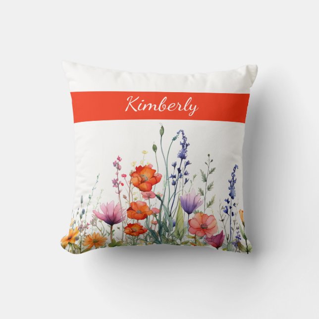 Vibrant Watercolor Wildflowers Personalized Kudde (Framsida)