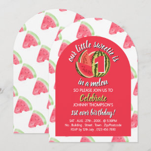 Vibrant Watermelon, en i melon, 1:a födelsedagen Inbjudningar