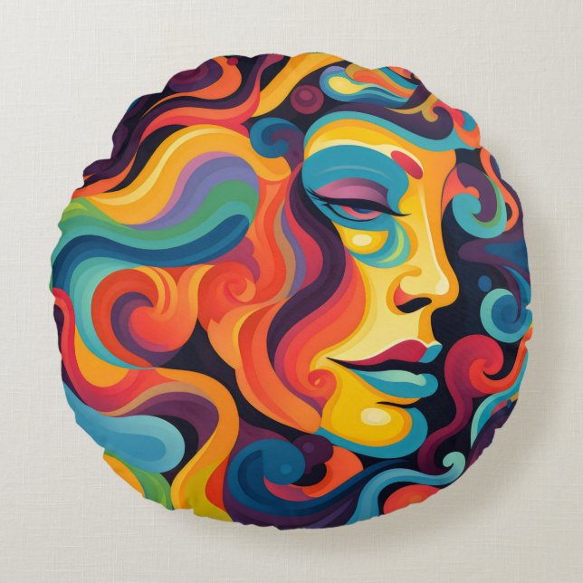 Vibrant Whirl of Känslor Rund Kudde (Framsidan)