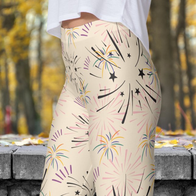 Vibrant White Champagne Starburst Mönster Leggings (Starburst on Champagne White)