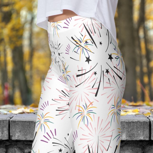 Vibrant White Starburst Mönster Leggings (White Starburst Leggings)