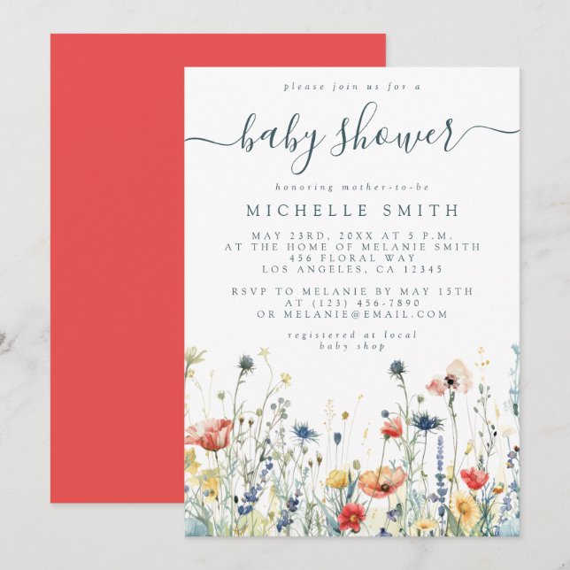 Vibrant WildblomBaby Shower Inbjudningar (Fram/baksida)