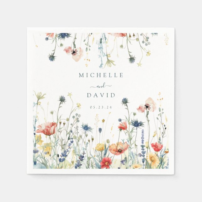 Vibrant Wildblomma Bröllop Pappersservett (Framsidan)