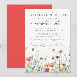 Vibrant Wildblomma Firande of Life Funeral Inbjudningar