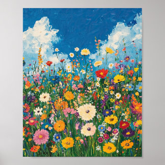 Vibrant Wildblomme Fält Impressionist Poster Wall