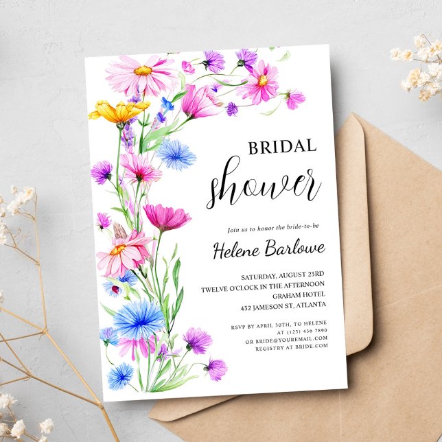 Vibrant WildblommElegant Boho Möhippa Inbjudningar (Vibrant Wildflower Elegant Boho Bridal Shower Invitation)