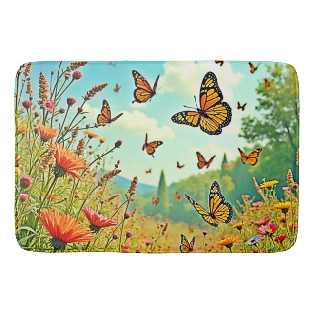 Vibrant Wildblommy Butterfly Joy Design Badrumsmatta (Framsidan)