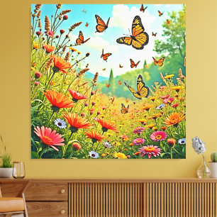 Vibrant Wildblommy Butterfly Joy Design Canvastryck