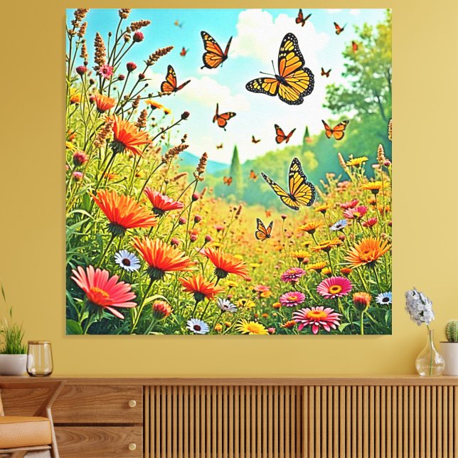 Vibrant Wildblommy Butterfly Joy Design Canvastryck (Insitu (Vardagsrum))