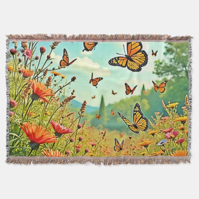 Vibrant Wildblommy Butterfly Joy Design Filt (Framsidan)