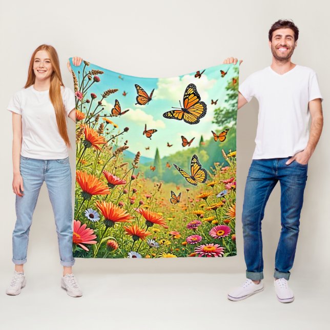 Vibrant Wildblommy Butterfly Joy Design Fleecefilt (På plats)