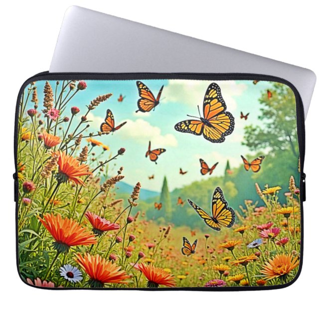 Vibrant Wildblommy Butterfly Joy Design Laptop Fodral (Framsidan)