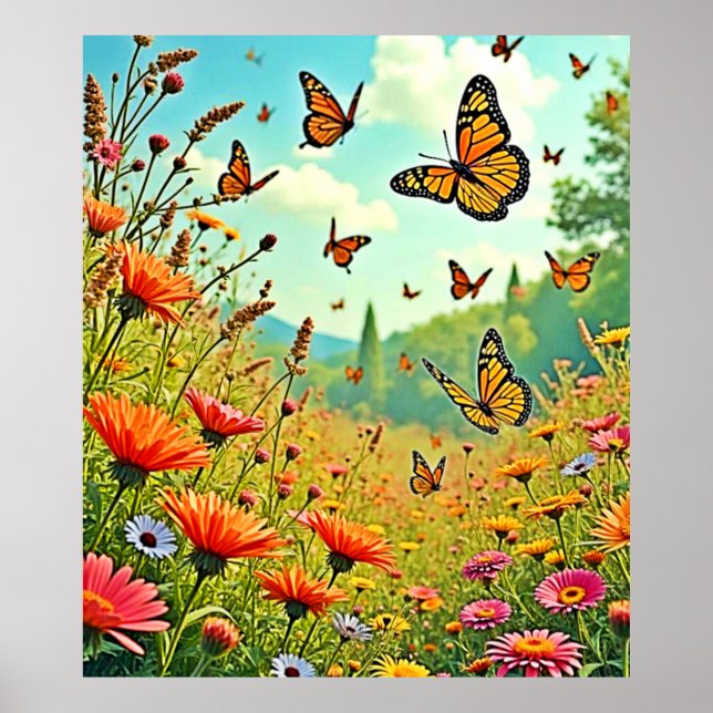 Vibrant Wildblommy Butterfly Joy Design Poster (Framsidan)