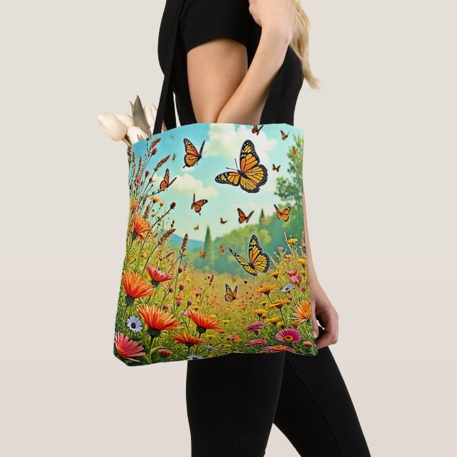 Vibrant Wildblommy Butterfly Joy Design Tygkasse (Närbild)