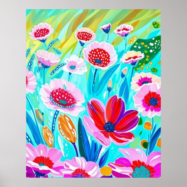 Vibrant Wildblomskugga - Färgfull Blommigt Art Poster (Framsidan)