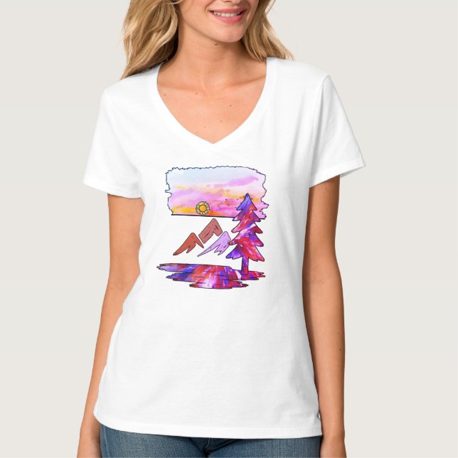 "Vibrant Wilderness" Watercolor T-Shirt (Framsida)