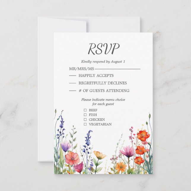 Vibrant Wildflowers Elegant Wedding RSVP Card OSA Kort (Framsida)