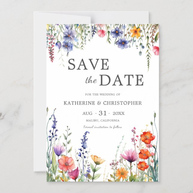Vibrant Wildflowers Elegant Wedding Save the Date Magnetisk Inbjudningskort (Framsida)