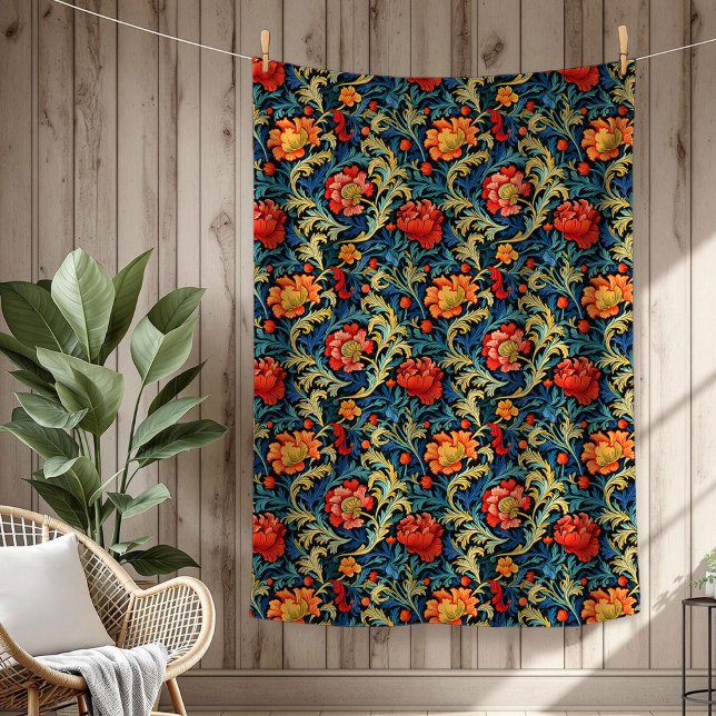 Vibrant William Morris Timless Blommigt Elegance Fleecefilt (Vibrant William Morris Timeless Floral Elegance Fleece Blanket)