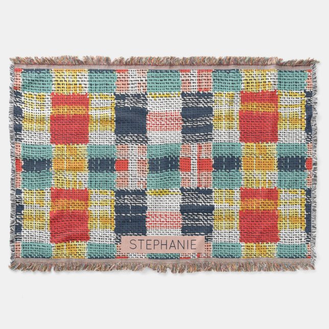 Vibrant Woven Play - Retro Boho Checkered Mönster Filt (Framsidan)