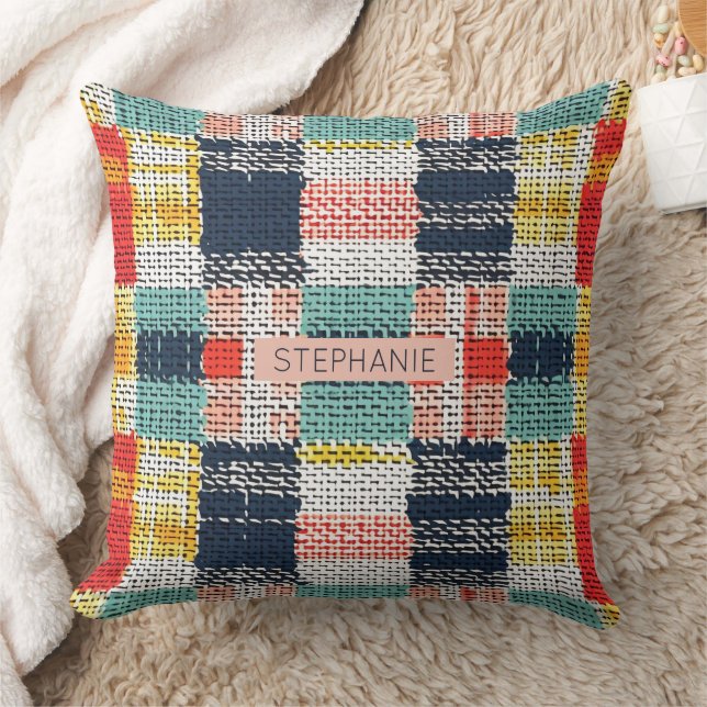 Vibrant Woven Play - Retro Boho Checkered Mönster Kudde (Filt)