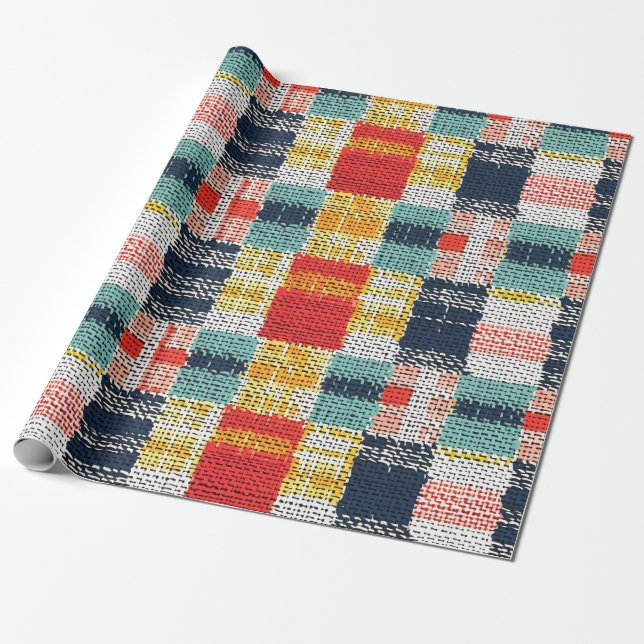 Vibrant Woven Play - Retro Boho Checkered Mönster Presentpapper (Utrullad)