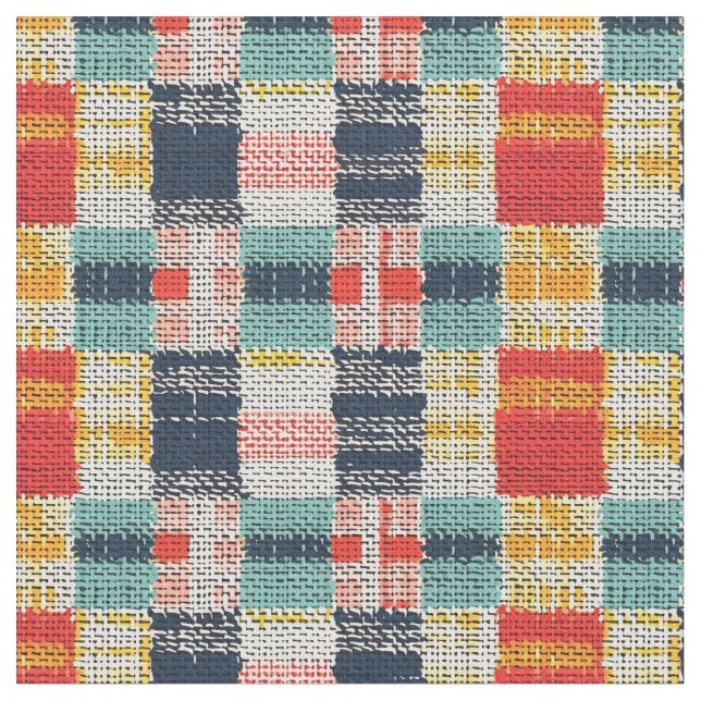 Vibrant Woven Play - Retro Boho Checkered Mönster Tyg (Närbild)