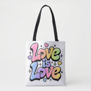 Vibrant Y2K-regnbåge Graffiti Love is Love Tote Ba Tygkasse
