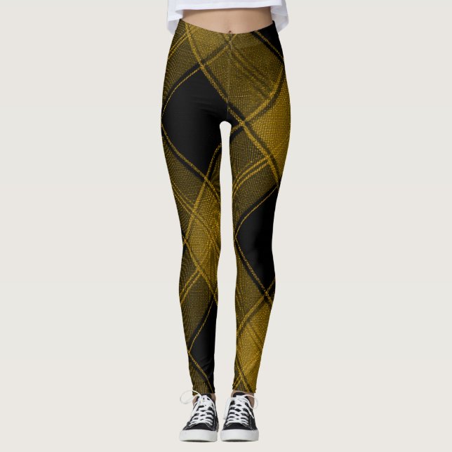 Vibrant Yellow and Black Buffalo Plaid Leggings,  Leggings (Framsida)