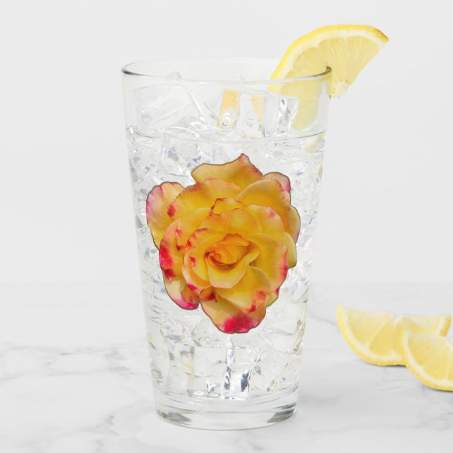 Vibrant Yellow and Pink Rose Drinking Glass Glaskopp (Bakside Is)
